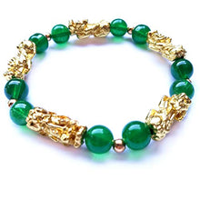 Load image into Gallery viewer, MANRUO Feng Shui Amulet Bracelet The Best Prosperity Green Bead Bracelet with 5 Vietnamese Sand Gold Plated Pi Xiu/Pi Yao Lucky Wealthy Brecelet