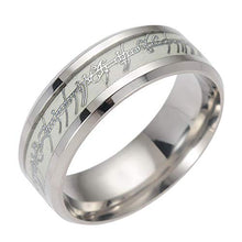 Load image into Gallery viewer, Glow in The Dark Band 8mm Wide Stainless Steel Rings for Men or Women Couples Matching Black Wedding Bridal Ring Ginger Lyne Fashion Jewelry
