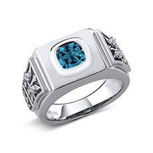 Load image into Gallery viewer, Gem Stone King 2.78 Ct Cushion London Blue Topaz White Topaz 925 Sterling Silver Men's Ring (Size 10)