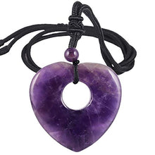 Load image into Gallery viewer, SUNYIK Natural Amethyst Love Heart Crystal Lucky Coin Pendenat Necklace for Women Men, Healing Crystal Amulet Jewelry for Unisex, Heart Shaped, Adjustable 18''-28'' Strand