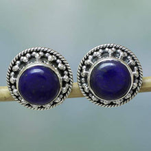 Load image into Gallery viewer, NOVICA Lapis Lazuli .925 Sterling Silver Button Earrings, Lavish Moon'
