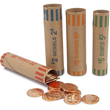 Load image into Gallery viewer, L LIKED 128 Assorted Preformed Coin Wrappers Rolls - Quarters, Pennies, Nickels and Dimes (128 Assorted)