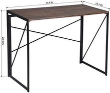 Load image into Gallery viewer, Writing Computer Desk Modern Simple Study Desk Industrial Style Folding Laptop Table for Home Office Notebook Desk Brown Desktop Black Frame