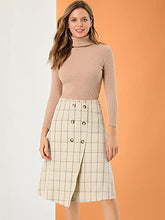 Load image into Gallery viewer, Allegra K Women's Plaid Vintage Faux Wrap Buttons Front Midi High Waist Skirt Medium Beige