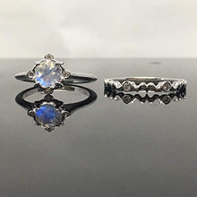 Load image into Gallery viewer, Moonstone Engagement Ring Set - Solid 0.925 Sterling Silver 14K White Rose Yellow Gold Natural Rainbow Moonstone Genuine Diamond Bridal Sets - Vintage Victorian Inspired Engagement Ring Matching Band