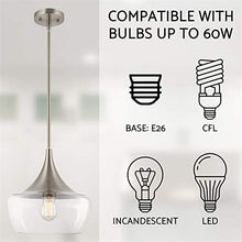 Load image into Gallery viewer, Kira Home Ava 12" Modern Industrial Schoolhouse Pendant Light with Clear Wine Glass Style Shade, Adjustable Hanging Height, Brushed Nickel Finish