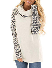 Load image into Gallery viewer, Blivener Women's Casual Sweatshirts Long Sleeve Leopard Print Tops Cowl Neck Raglan Shirts White S