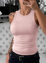 Load image into Gallery viewer, Zecilbo Womens Solid Color Crewneck Tank Tops Sleeveless Basic Cami Top Shirt Slim Knit Ribbed Racerback Blouses