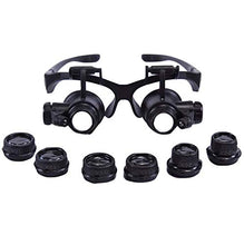 Load image into Gallery viewer, Kumiy 10X 15X 20X 25X Head Mount Magnifier with LED Light, Double Eye Loupe Jeweler Magnifying Glasses with 4 Replaceable Lenses, Watch Repair Magnifier