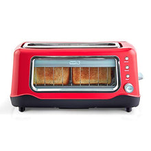 Load image into Gallery viewer, Dash Clear View Toaster: Extra Wide Slot Toaster with See Through Window - Defrost, Reheat + Auto Shut Off Feature for Bagels, Specialty Breads & other Baked Goods - Red