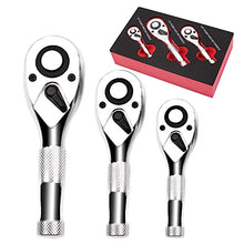 Load image into Gallery viewer, TOMMARS 1/4, 3/8, 1/2 Inch Drive Stubby Ratchet Set Mini Ratchet Quick-Release Head 72-Tooth 3-Piece