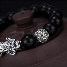Load image into Gallery viewer, Feng Shui Pixiu Black Obsidian Wealth Bracelet, Feng Shui Decoration, Dragon Attract Good Luck and Wealth Jewelry Adjustable Elastic for Men Women Black Silver 5 Pcs