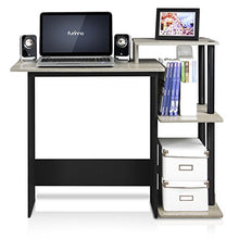 Load image into Gallery viewer, FURINNO Efficient Home Laptop Notebook Computer Desk, Square Side Shelves, French Oak Grey/Black