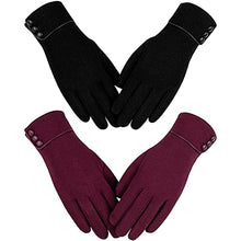 Load image into Gallery viewer, Womens Winter Warm Gloves, Touchscreen Texting Fleece Lined Windproof Driving Gloves Hand Warmer By Alepo (Black&Burgundy-L)