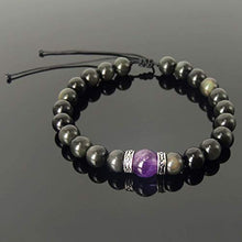 Load image into Gallery viewer, Rainbow Black Obsidian Amethyst Crystal Bracelet for Men's and Women's Protection Braided Bracelet with 925 Sterling Silver Art Deco Spacers Mixed Gemstone Handmade Adjustable Jewelry