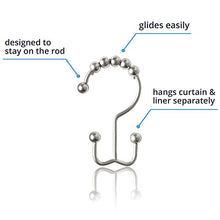 Load image into Gallery viewer, Maytex Metal Double Roller Glide Shower Curtain Ring/Hooks, Brushed Nickel, Set of 12