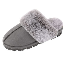 Load image into Gallery viewer, shoeslocker Slippers for Women Size 7 Multi-layer Memory Foam Fluffy Plush Lined House Slippers for Women Indoor Outdoor Grey