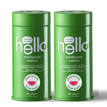 Load image into Gallery viewer, hello Kids Watermelon Eco-Friendly, Travel Toothpaste Tablets, Natural Watermelon Flavor, Fluoride Free, Plastic-Free, Reusable Metal Containers, Vegan, SLS & Gluten Free, 120 Tablets, 2 Pack