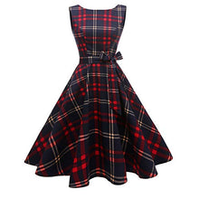 Load image into Gallery viewer, Hanpceirs Women's Boatneck Sleeveless Swing Vintage 1950s Cocktail Dress Redplaid M