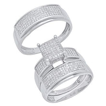 Load image into Gallery viewer, Dazzlingrock Collection 0.65 Carat (ctw) Round White Diamond Mens & Womens Micro Pave Trio Bridal Wedding Set, Sterling Silver