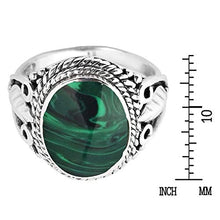 Load image into Gallery viewer, AeraVida Vintage Inspired Round Green Malachite Nature .925 Sterling Silver Ring (9)