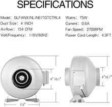 Load image into Gallery viewer, iPower 4 Inch 154 CFM Inline Ventilation Fan with Variable Speed Controller and 4” Air Carbon Filter 8 Feet Ducting, Kits, Combo Set for Grow Tent