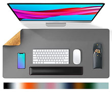 Load image into Gallery viewer, Aothia Office Desk Pad, Natural Cork & PU Leather Dual Side Large Mouse Pad, Laptop Desk Table Protector Writing Mat Easy Clean Waterproof for Office Work/Home/Decor (Gray,31.5" x 15.7")