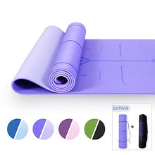 Load image into Gallery viewer, Lamberia Yoga Mat—Non Slip Fitness Exercise Mat with Alignment Marker System, All-Purpose Eco Friendly Pilates and Floor Exercises Anti-Tear Exercise Yoga Mat with Carrying Strap, Purple