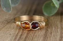 Load image into Gallery viewer, Any Two Crystals Birthstones Infinity Symbol Ring in Sterling Silver or 14kt Yellow or Rose Gold Filled Handmade Wire Wrapped Ring- Made to size 4-14