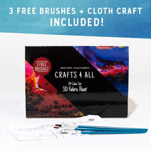 Load image into Gallery viewer, Crafts 4 All Fabric Paint Set - Pack of 24 Permanent, Assorted 3D Paints for Decorating Clothes, Shoes, Canvas, Wood and Paper - Brushes Included - Art Supplies