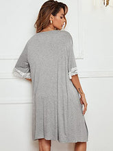 Load image into Gallery viewer, MakeMeChic Women's 2 Piece Lace Trim Nightgowns and Robe Kimono PJ Set Sleepwear Grey M