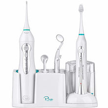 Load image into Gallery viewer, AquaSonic Home Dental Center Ultra Sonic Rechargeable Electric Toothbrush & Smart Water Flosser - Complete Family Oral Care System - 10 Attachments and Tips Included - Various Modes & Timers