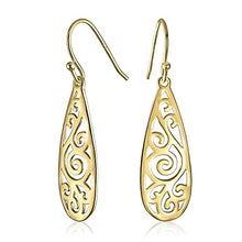 Load image into Gallery viewer, Amazon Collection Gold Over Sterling Silver Filigree Tear Drop Earrings