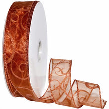 Load image into Gallery viewer, Morex Ribbon 7416.60/50-934 Swirl 2.5" X 50 YD Nylon Sheer Curling Wired Glitter Ribbon, Red/Gold, Holiday Ribbons for Crafts and Christmas Decorations, Indoor Christmas Ribbon for Gift Wrapping