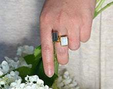 Load image into Gallery viewer, Rectangular Green Tourmaline ring, stackable ring, Vermeil Gold or sterling silver, bezel set ring, oval ring, Dark green gemstone ring, October Birthstone ring