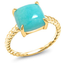 Load image into Gallery viewer, Gem Stone King 18K Yellow Gold Plated Silver Sleeping Beauty Turquoise Women Ring (10MM Square Cabochon, Available in size 5, 6, 7, 8, 9)