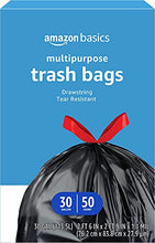 Load image into Gallery viewer, Amazon Basics Multipurpose Drawstring Trash Bags, 30 Gallon, 50 Count