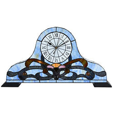 Load image into Gallery viewer, Bieye L10661 Baroque Desk Clock 23 inch Tiffany Style Stained Glass Accent Table Lamp, Night Light with Quartz Watch Inside (Blue)