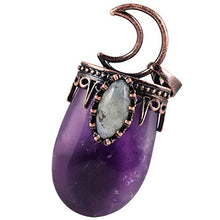 Load image into Gallery viewer, Nupuyai Vintage Amethyst Stone Pendant for Women Men, Unique Moon Necklace Oval Labradorite Jewelry