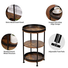 Load image into Gallery viewer, dulcii Industrial Round End Table, 3 Tiers Round Side Table with Sturdy Metal Frame, Metal Round Sofa Table, Vintage Nightstand for Living Room Bedroom, Easy Assembly, Wood Look Accent Furniture