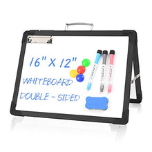 Load image into Gallery viewer, Small White Board Dry Erase Board - 12" x 16" Double Sided Desktop Foldable Magnetic Whiteboard with Markers and Magnets Personal Easel for Kids Drawing Home and Office (Black)