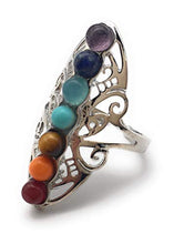 Load image into Gallery viewer, Healing Hollow Stones Adjustable 7 Chakra Ring Reiki Gem Jewelry for Women