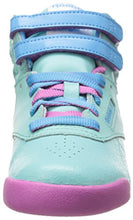 Load image into Gallery viewer, Reebok Freestyle High Classic Shoe (Little Kid/Big Kid), Crystal Blue/Blue Beam/Ultra Berry/White, 1 M US Little Kid