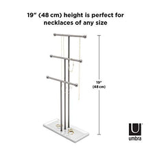Load image into Gallery viewer, Umbra 299330-491-REM Trigem Hanging Organizer – 3 Tier Table Top Necklace Holder, Box Display with Jewelry Tray Base, One Size, Nickel
