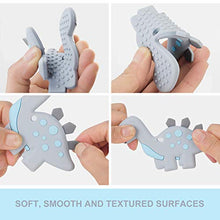 Load image into Gallery viewer, Slotic Baby Teething Toys, Dinosaur Teether Pain Relief Toy with Pacifier Clip Holder Set for Newborn Babies, Freezer Safe Neutral Shower Gift, Soft & Textured Stocking Stuffers for Boy and Girl