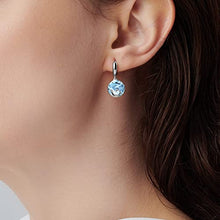 Load image into Gallery viewer, 14K gold-plated sterling silverRound natural topaz earrings crystal drop earrings, natural crystal birthday stone grapple stone fox earrings, The best choice for gifts for women (Blue topaz, Sterling Silver)
