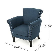 Load image into Gallery viewer, Christopher Knight Home Brice Vintage Scroll Arm Studded Fabric Club Chair, Navy Blue / Dark Brown