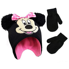 Load image into Gallery viewer, Disney Girls Minnie Mouse Winter Hat,Gloves and Mittens Kids, Black/Pink, Toddler 2-4
