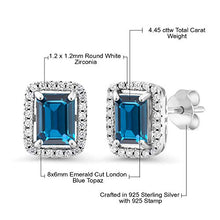 Load image into Gallery viewer, Gem Stone King 925 Sterling Silver London Blue Topaz Earrings For Women (4.45 Cttw, Gemstone Birthstone, 8X6MM Emerald Cut)