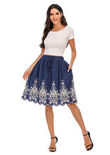 Load image into Gallery viewer, Love Welove Fashion Women's A-line Flared Embroidered Knee Length with Lining Knee Length Skirt (XL, Navy with White Embroidery)